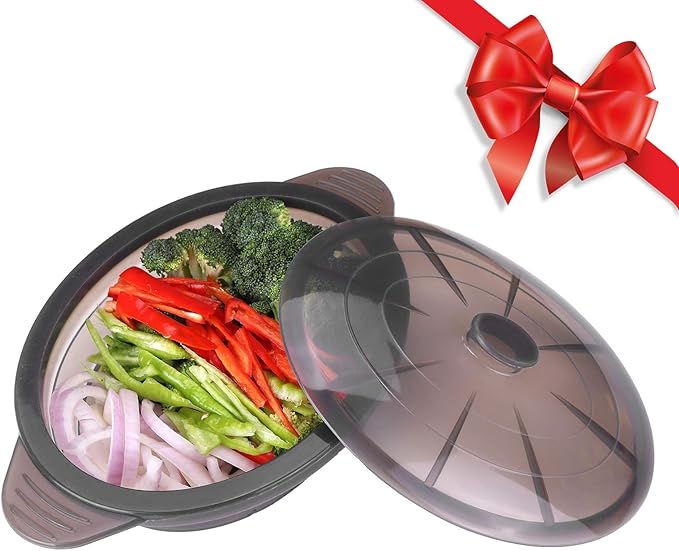 Microwave Steamer Cooker Collapsible Bowl-Silicone Steamer Cookware with Handle Lid for Vegetables Fish Prep Meal Food with Removable Rack BPA Free, Easy to Store, Freezer & Dishwasher Safe, Large