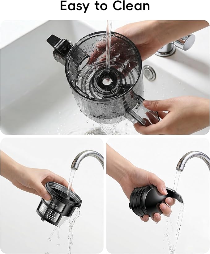 FORLIM High-Yield Cold Press Juicer, Easy to Clean, Powerful Juicer Machines with Large Feed Chute for Whole Vegetables and Fruits, Self Feeding (Black)