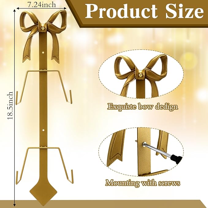Zonon 1 Pack Gold Bow Plate Holder for Wall Bow Knot Iron Easel Display Rack Wall Mount Metal Plate Hanger Stand for Hanging Photo Frame Art Plaque for Cabinet Kitchen Counter Bar Cafe (18.5 x 7 Inch)