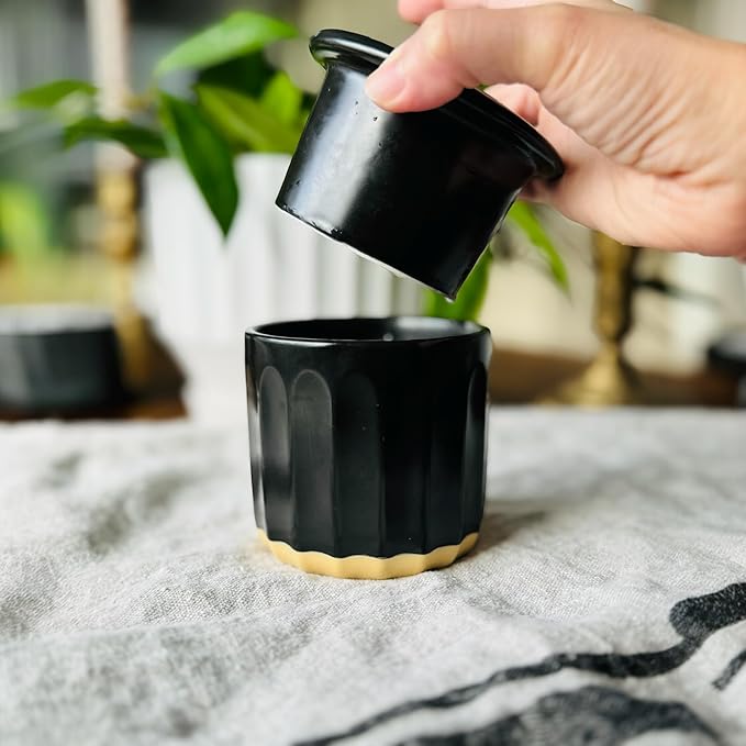 BLAKE 'N' GREY Culinary Elegance: Black Fluted Ceramic French Butter Keeper – A Stylish Touch to Preserve and Serve Perfectly Spreadable Butter