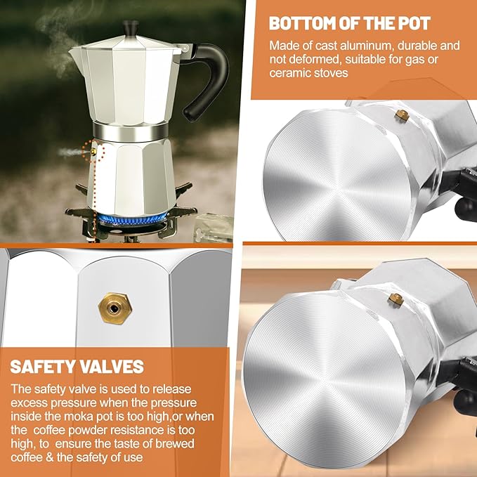 2 Cup Aluminum Espresso Stovetop Moka Pot Express Coffee Maker Percolator Italian Classic Mocha Coffee Machine for Italian and Cuban Cafe Brewing for Home & Camping 100ml 3.3oz