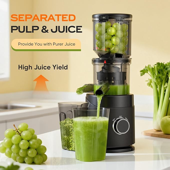 Juicer Machines, Cold Press Juicer Professional for Maximum Nutrients & High Yield, Ultra-Quiet Motor Efficient with Leafy Greens to Hard Vegetables, Easy to Clean Design, Black