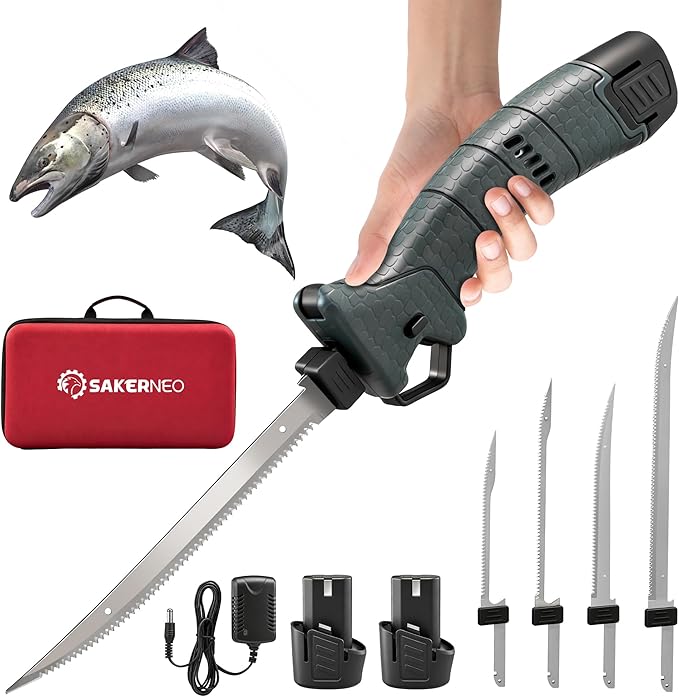Electric Fillet Knife for Fish - Cordless Fillet Knife with 7-Inch 9-Inch 10-Inch Steel Blades, Dual Battery Fillet Knife Set, Electric Fish Fillet Knife for Fishing, Boat & Home Meat Carving