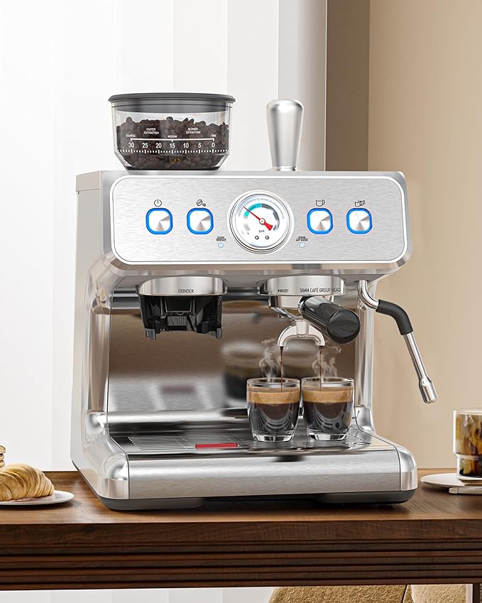 COWSAR (2025 Upgrade 15 Bar Espresso Machine with Grinder & Milk Frother Steam Wand, Tamping Tools,58mm Commercial Espresso Maker for Home,Coffee Maker with Grinder Perfect for latte,Cappuccino