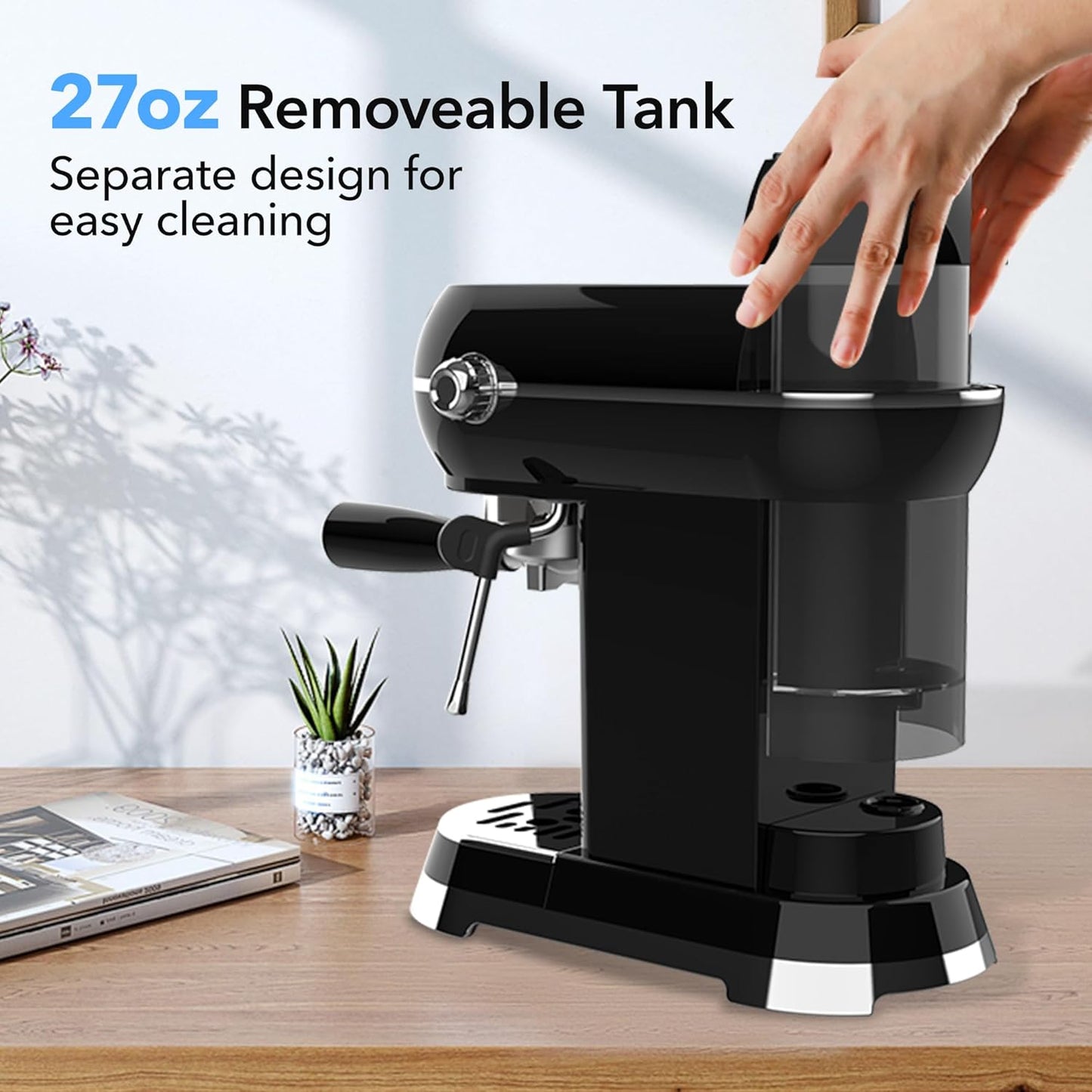 HBN 20Bar Compact Espresso Machine with Milk Frother, 27oz Removable Water Tank for Small Spaces, Fast Heat-Up Home Coffee Maker for Latte, Cappuccino, Americano