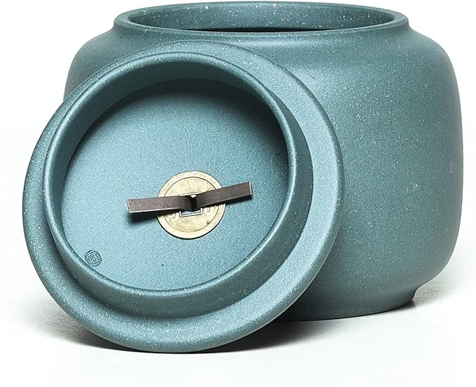 Yixing Clay Jar 17.5 Oz,Zisha Loose Leaf Tea Storage Canister Pot,Keep Bulk Tea Tidy and Fresh -Green, Bamboo