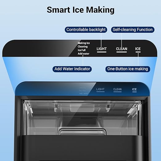 Nugget Ice Maker, 44lbs/24h Ice Makers Countertop, Soft Ice Ready in 5-10Mins Nugget Ice Maker Countertop, Self-Cleaning Pellet Ice Maker for Home, Kitchen, Office, Party