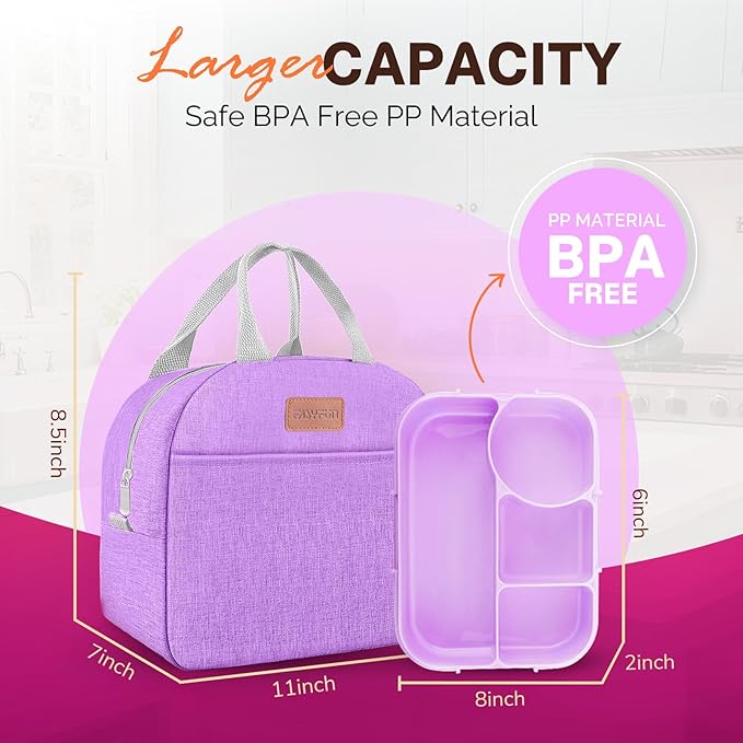 EASYFUN Bento Lunch Box Set Bento Box, 4-Compartment Lunch Containers,High Capacity Lunch Tote Bags for Work, Travel, Outdoor (Purple)
