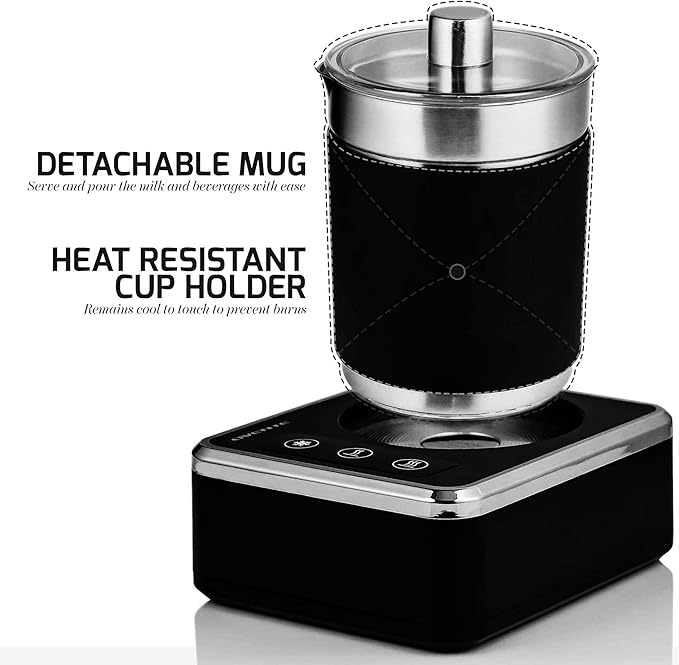 OVENTE Detachable Milk Frother with Stainless Steel Carafe & 2-in-1 Whisk Function, Electric Milk Steamer, Automatic Hot/Cold Foam Maker Perfect for Latte, Cappuccino or Hot Chocolate, Silver FR2008S
