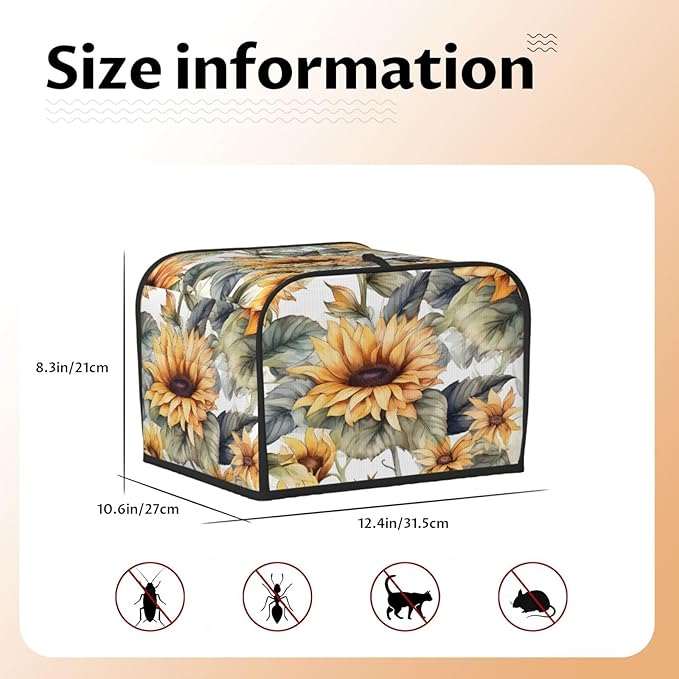 Toaster Cover 4 Slice Art Sunflower Floral Waterproof Appliance Cover with Hang Loop Bread Baker Toaster Cover for Kitchen