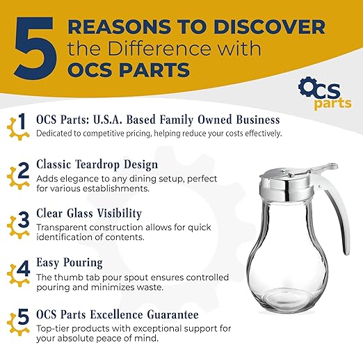 OCS Parts Syrup Dispenser with Lid and Dispensing Thumb Lever | Commercial Grade Liquid Dispensers for Home and Commercial Kitchens (1, 14 OZ)