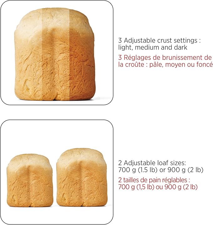 Starfrit Electric Bread Maker - 2lb Loafs - Non-Stick Removable Pan - Automatic Nut Dispenser - 13 Preset Programs - 550W