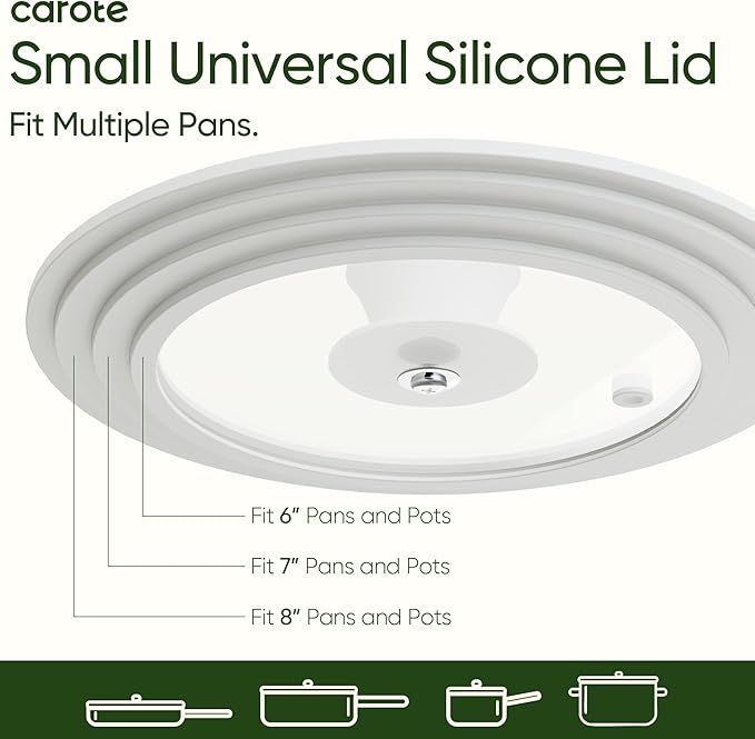 CAROTE 2 PCS Universal Silicone Lid for Pots, Pans and Skillets, Pot Lid fit 6", 7" 8" & 9.5", 10", 11" Diameter Cookware, Pan Cover With Heat Resistant Silicone Rim and Tempered Glass, White