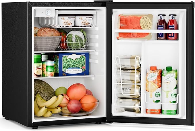 Antarctic Star 2.6 Cu.Ft.Compact Refrigerator with Freezer, Mini Fridge Single Door with Adjustable Thermostat,Removable Glass Shelves for Apartment,Dorm,Office,Kitchen，BLACK