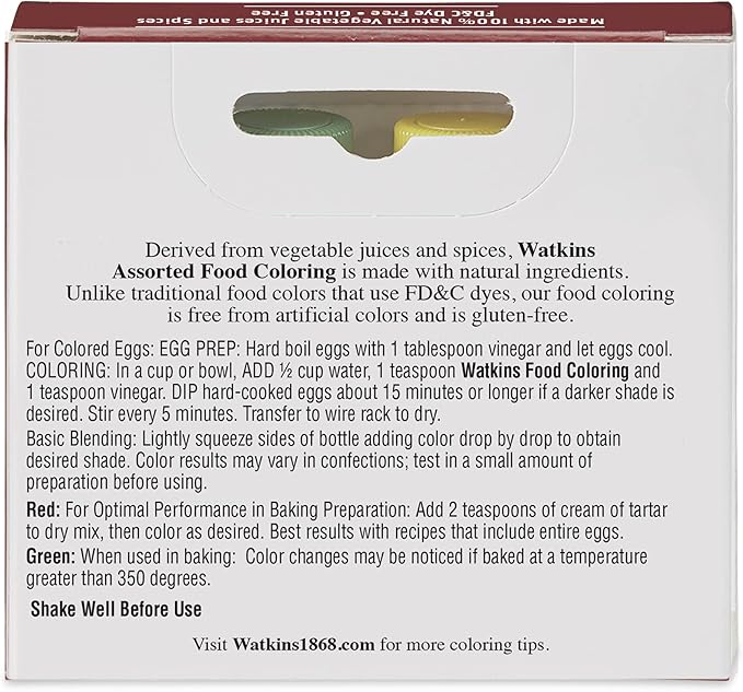 Watkins Assorted Food Coloring, 1 Each Red, Yellow, Green, Blue, Total Four 0.3 oz bottles, 4 Count (Pack of 2)