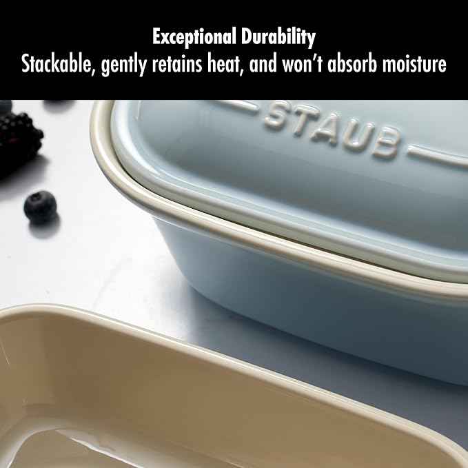 Staub Ceramic 4-pc Baking Pans Set, Casserole Dish with Lid, Brownie Pan, Light Blue