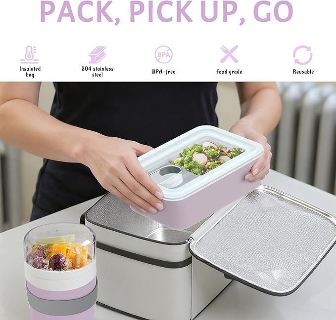Bakpoco Stainless Steel Bento Lunch Box Set for Adult - 42oz Leak-Proof Bento Lunch Box Container with Thermo, Insulated Bag for Work Travel Dining Out