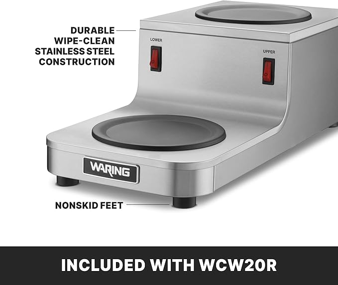 Waring Commercial WCW20R Café Deco Double Coffee Carafe Warmer, Step Up Style, 120V, 5-15 Phase Plug
