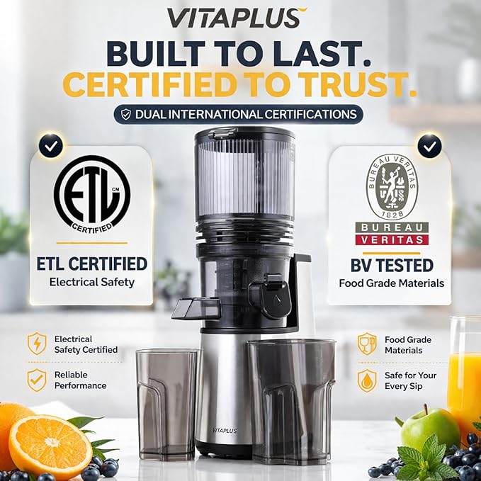 Cold Press Juicer, Upgraded AC Motor Masticating Juicer, Food-Grade Stainless Steel Auger, BPA-FREE Slow Juicing Extractor Machine with Easy Clean 5.8" Feeding Chute for Whole Vegs and Fruits