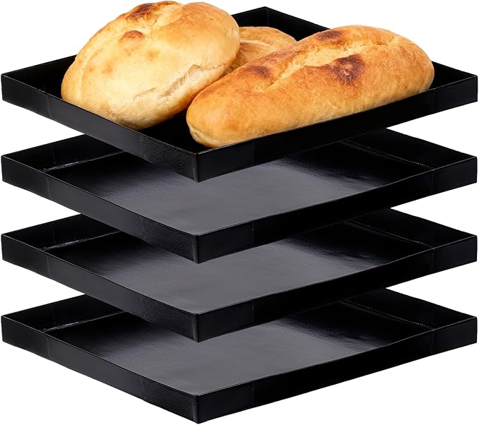 Professional-Grade 4-Pack PTFE Solid Oven Baskets, 13.5x14.5x1 Inch Non-Stick Solid Oven Trays for Commercial Kitchens & High-Volume Cooking
