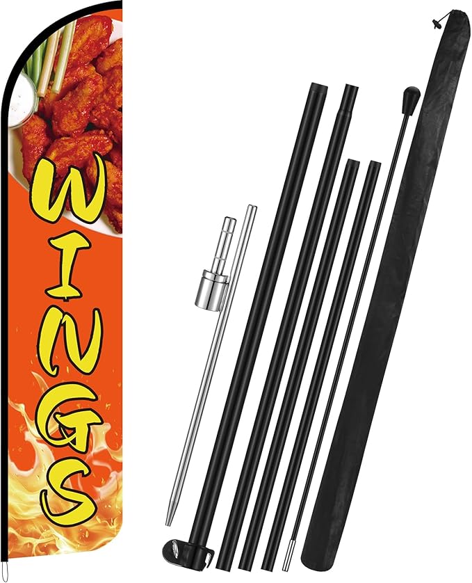 HunnmingRe Wings Street Advertising Swooper Flag Banner 15ft Feather Flag with Pole and Ground Stake Advertising Feather Banner Sign for Restaurant Business Outside Ground