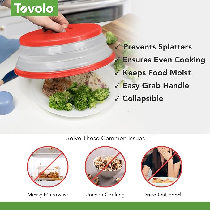 Tovolo Vented, Easy Grip, Collapsible Microwave Cover, 10.5 Inch, Red