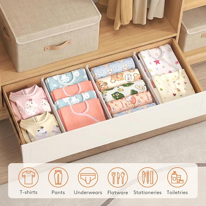 Lifewit 6" Tall 5 Pack Drawer Dividers, 30-47cm/11.5-18.5" Expandable Drawer Divider for Clothes, Adjustable Dresser Drawer Organizers, Drawers Separators for Dresser/Bathroom/Closet/Kitchen White