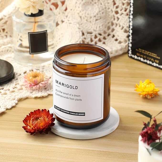 24 Pack, 8 OZ Thick Amber Candle Jars for Making Candle - Round Glass Jars with Lids - Empty Food Storage Containers, Canning/Mason Jar For Spice, Powder, Liquid, Sample - Leakproof & Food Grade