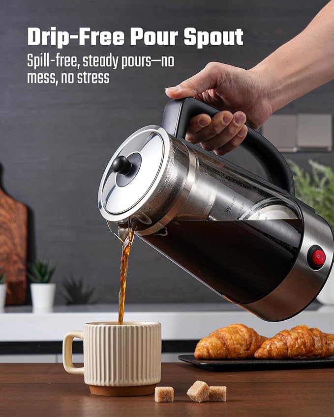 KIDISLE Percolator Coffee Pot Electric Coffee Maker, 10-Cup Coffee Percolator with Auto Keep Warm, Stainless Steel Basket, Borosilicate Glass, Cool-Touch Handle