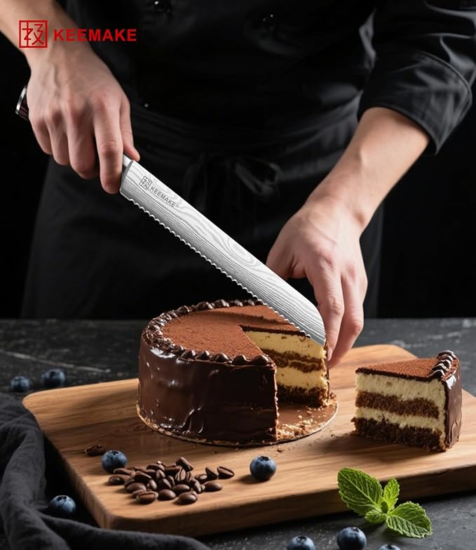 KEEMAKE 10 Inch Bread Knife for Homemade Bread - Ultra Sharp for Serrated Sourdough, Crusty Artisan Loaves, Bagels & Cake, High Carbon Stainless Steel Slicing Knife with Cover & Mom Gift Box