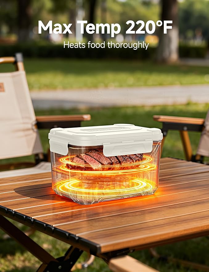 EAST OAK Heated Lunch Box for Men, Electric Lunch Box for Adults, 5.5 Cups Cordless Portable Food Warmer, Rechargeable Self Heating Food Heater with Memory Function, Automatic Keep Warm(White)