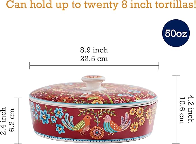 Bico Red Spring Bird Taco Tuesday Set, Tortilla Warmer and Taco Holder, Microwave and Dishwasher Safe
