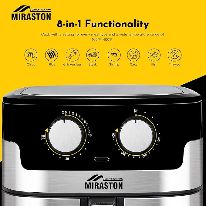 8.5QT Air Fryer, Upgraded Family Size Capacity, Square Basket Dials Stainless Steel Air Fryers, Reheat Leftovers, Easy Cooking for Healthier Breakfast & Dinner in Minutes, Gift Box Included