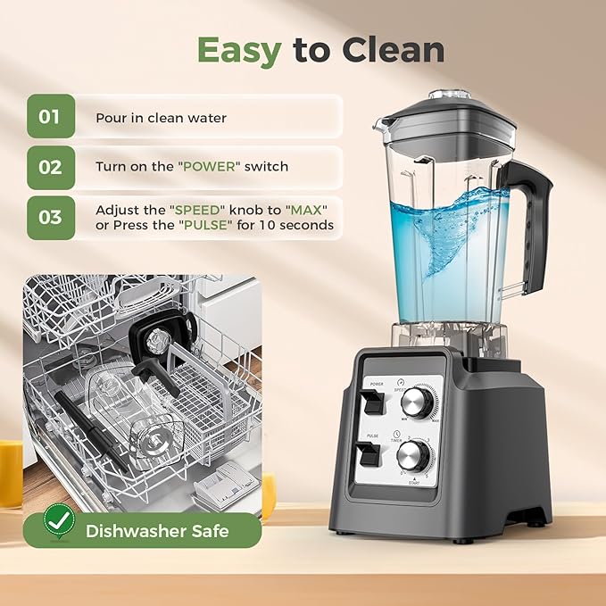 Blenders for Kitchen, Smoothie Blender with Timer - Countertop Blenders with 68oz Dishwasher-Safe Pitcher, Ice Crushing & Frozen Fruit, Silver