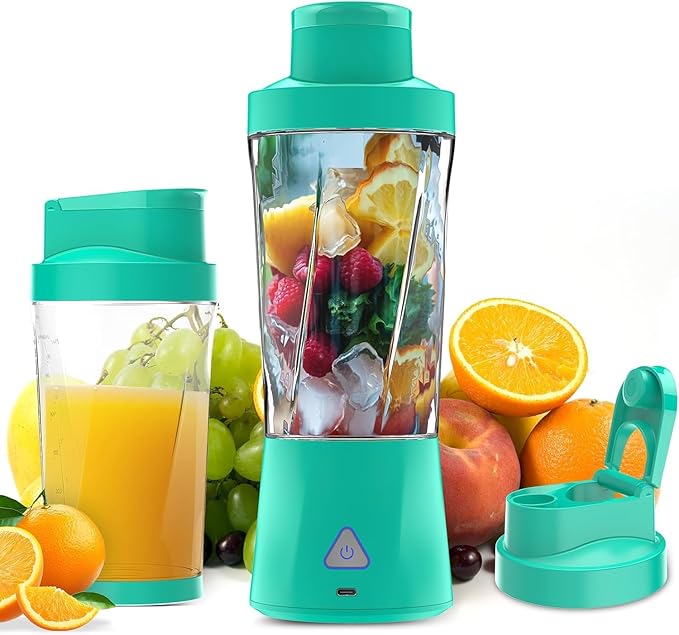 Portable Blender, 360W Personal Blender for Shakes and Smoothies for Kitchen, 24 Oz BPA Free Traveling Juicer Cup and Lid with 6 Blades, Self Cleaning Portable Juicer for Kitchen/Travel/Gym, Green