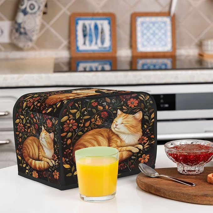 Animal Flower Cat Kitten Toaster Cover 4 Slice Dust and Fingerprint Protection Toaster Bread Maker Covers Washable Kitchen Small Appliance Covers for Kitchen Accessories Decor Bakeware Women Gift