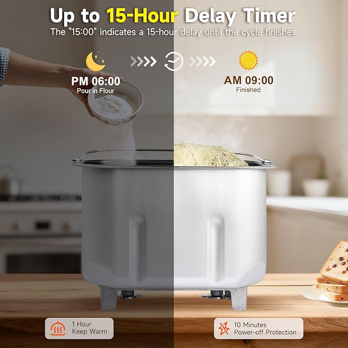 Davivy Bread Maker Machine with 2 Dough Kneading Paddles,15-in-1 Automatic Large Capacity Bread Machine Nonstick Bowl For Bread, Jam& Yogurt, 3 Loaf Sizes and 3 Crust Settings