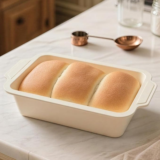 1 pc Silicone Bread Loaf Pans for Homemade Bread with Metal Frame, 9.5 x 5 Inch Non Stick Silicon Banana Loaf Pan for Oven, Silicone Baking Mold for Brownies,Sandwiches (Beige)