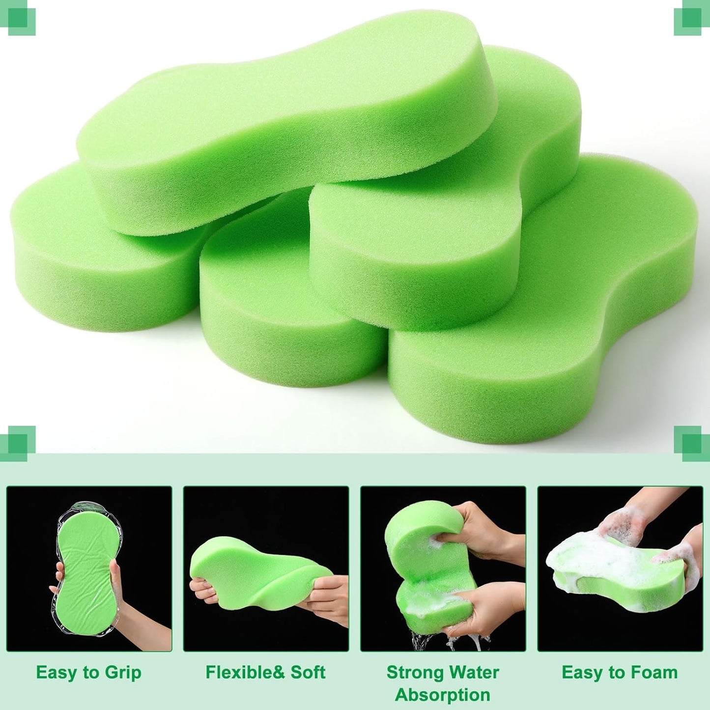 Vesici 48 Pack Large Sponges Bulk Multi-Purpose Extra Large Sponge for Washing Cars Field Day Water Games Household Cleaning Car Boat Bike Kitchen Bathroom Vacuum Compressed Packing (Bright Green)