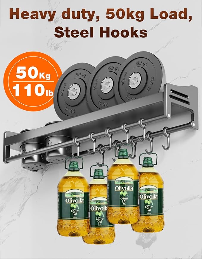 utensil hanger, wall mounted kitchen rail with hooks, waterproof hooks for kitchen utensils, easy installation without drilling (15.8 inches, Cup, 1)