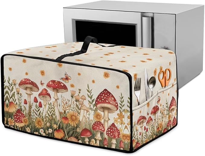 Air Fryer Toaster Oven Cover Fabric Convection Oven Cover with Pockets, Washable Small Appliance Dust Protection for Kitchen Home, L, 18.5 x 22.5 x 13 inches, Mushroom Floral