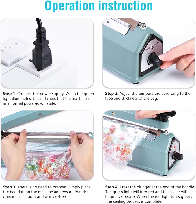 METRONIC Impulse Sealer 12 Inch, Heat Sealer Machine with Repair Kit, Manual Bag Sealer, Heavy Duty Impulse Heat Sealer for Plastic Bags, Shrink Wrap Bag (Blue)