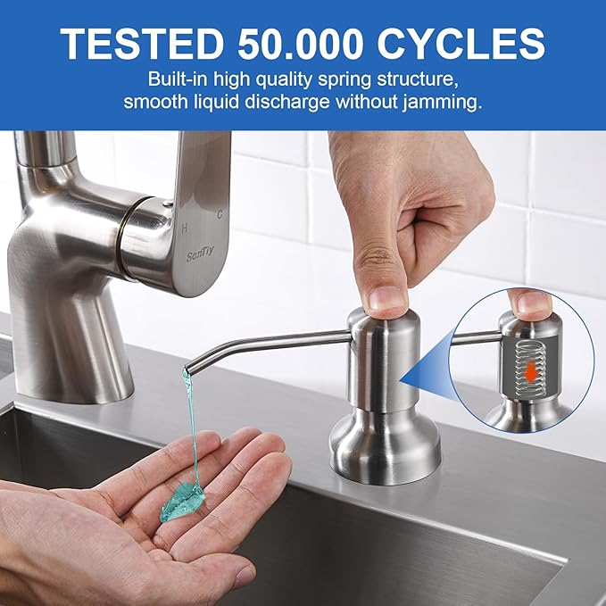 SonTiy Dish soap Dispenser for Kitchen Sink, Liquid Kitchen Hand soap Dispenser Pump Brushed Nickel, Stainless Steel Sink soap Dispenser Set with 47” Extension Tube kit and 17 oz Bottle