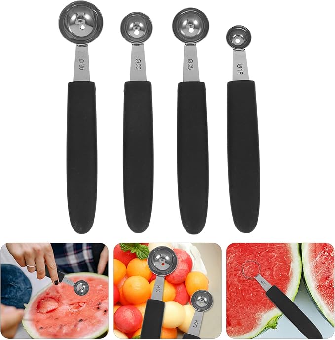 OUNONA 4pcs Stainless Steel Melon Baller Ice Cream Scoop Melon Ball Scoop Watermelon Spoon for Gelato Cantaloupe Ice Cream Watermelon Fruit