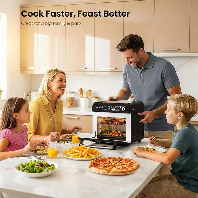 Kismile 18QT Air Fryer Toaster Oven Combo, 12-in-1 Countertop Convection Airfryer Oven, 70–450℉, Bake, Roast, Reheat & Broil, Fits 8–10″ Pizza, Includes Full Accessories, Stainless Steel (Black)
