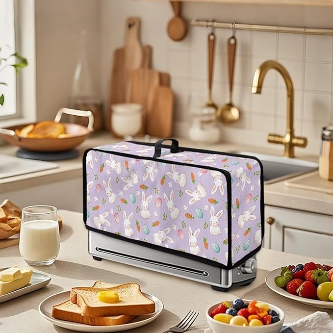 Easter Happy Bunny Toaster Cover Decor, Dust-proof 2 Slice Toaster Cover with Top Handle Small Appliance Covers Machine Washable Kitchen Appliance Covers for Modern Home