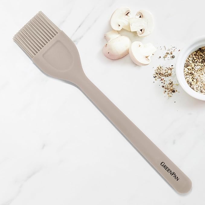 GreenPan Silicone Basting Brush, Cooking Kitchen Utensil, Sauce Marinades BBQ Grill Bake, Flexible Rubber Nonstick Cookware, Steel Core Heat-Resistant, Anti-Slip Handle BPA-Free Dishwasher Safe, Taupe