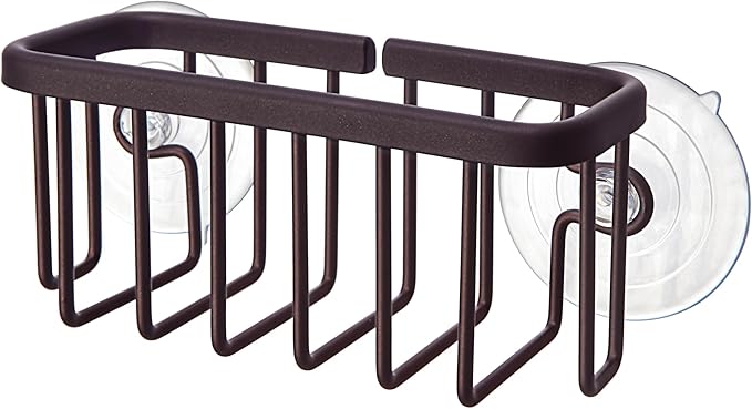 SunnyPoint NeverRust Kitchen & Bathroom Sink Caddy for Sponges, Scrubbers, Soap, 6" x 2.5" x 2.65", with Adhesive Mount - Additional Suction Cup Included –Aluminum (Oil Bronze, NOT Black)