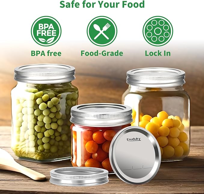 52Pcs Mason Jar Lids with Rings Regular Mouth, Upgrade Canning Lids with Rings/Bands for Ball, Kerr Jars and More, Split-Type with Leak Proof & Airtight, Food Grade Material for Mason Jars