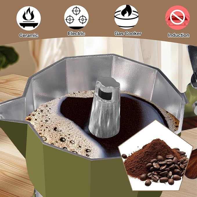 Aluminum 9 Cup 450ml Moka Pot Express Coffee Maker Stovetop Espresso Colorful Coffeemaker Italian Classic Style Brewing Greca Cafe Mocha Machine for Cafeteras Lover Camping Travel and Home Use 15oz